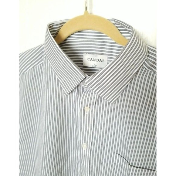 CANDA c&a Mens Long Sleeve Button Up Shirt L (41-42) White Striped - Picture 1 of 8